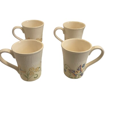 4 Pier 1 Imports Botanica Floral & Butterfly Design 14Oz Coffee Mugs-image