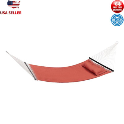 Quilted Double Hammock W/ Bolster Pillow Holds 2 Adults Durable Polyester New-image