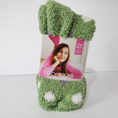 Women's Cozy Thick Fuzzy Socks 3 Pack Pairs One Size Multicolor Green White New-image