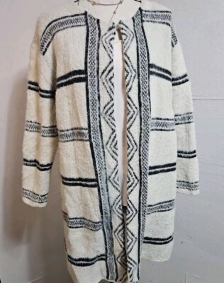 SOLITAIRE Open Cardigan Cozy Striped Duster Tribal Aztec Solitaire, womens Large-image