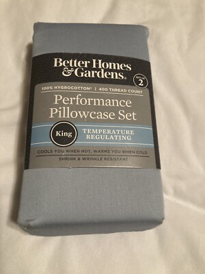 Better Homes & Gardens Performance Pillowcase Set Light Blue Size K, 400TC BNWT!-image