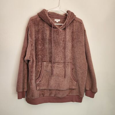 Colsie Sherpa hoodie unisex Oversized L Warm Cozy pullover Mauve pocket ribbed-image