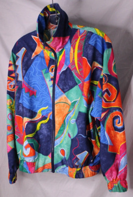 Vintage Lilly’s Of Beverly Hills 80’s Wind Breaker Bold Colors And Shapes Size P-image