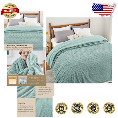 Gift-Ready King Size Fleece Sherpa Blanket - Cozy Sage Green for All Seasons-image