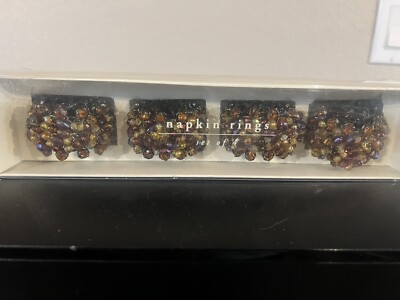 Pier 1 Imports Beaded Napkin Rings Set of 4 Multicolor New in Box-image