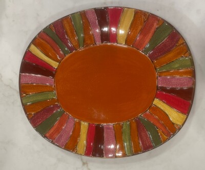 Pier 1 Imports Orange Fall Wavy Stripe Oval Dinner Plate 10