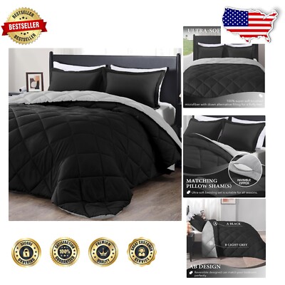 Twin Comforter Set in Elegant Black & Grey - Soft Microfiber, All-Season Comfort-image