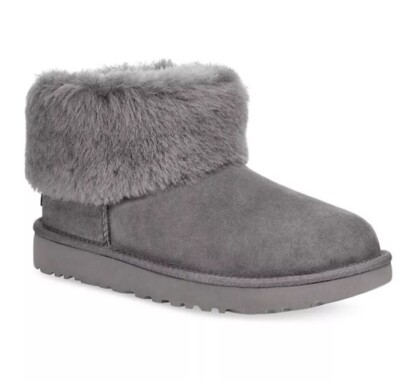 UGG Classic Womens Mini Fluff Sheepskin Lined Suede Boot Charcoal US7/UK5.5/EU38-image