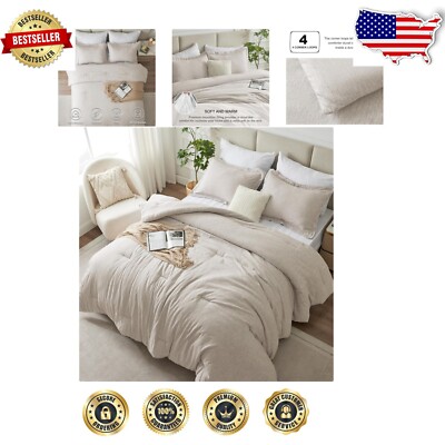 Elegant 3-Piece Beige Cationic Dyed Microfiber Comforter Set for Cozy Sleep-image