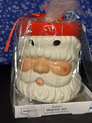 Mainstays Santa Tealight Christmas Warmer Set Red/White- New!-image