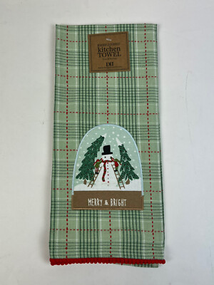 Design Imports DII Snowman Snow Globe Christmas Holiday Plaid Kitchen Dishtowel-image