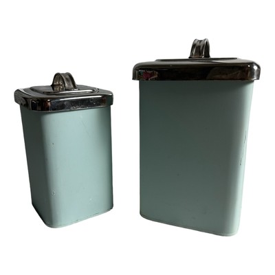 Vintage Teal Canister Set Pier 1 Imports Flour & Sugar Tins Mid Century-image