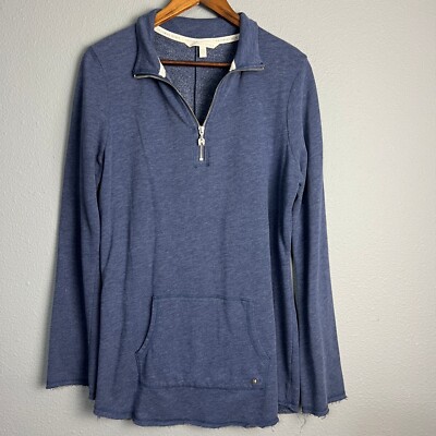 Victoria's Secret 1/4 Zip Pullover Cozy Casual Loungewear Frayed Hem Blue Size L-image