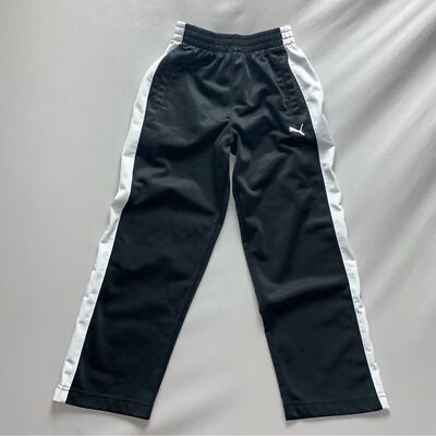 Puma Boys Small Pant Black White Stripe Cozy Comfort Elastic Waist Pull On Track-image