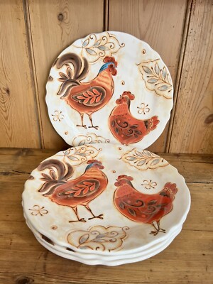 Set of 4 Pier 1 Imports Dinner Plates Gallo Pattern Rooster/Chicken 11