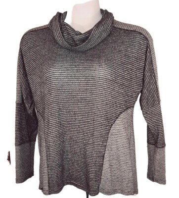 Sunday Womens Ribbed Cowl Neck Pullover Top Size XL Gray Cozy Comfort Sweater -image