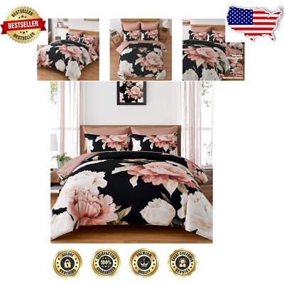 Luxurious Pink Floral King Comforter Set - 7 Pieces, Soft Microfiber Bedding-image