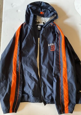 Vintage Team Starter Auburn Tigers Jacket Zip Hooded Lined Rain Wind  Blue. XL-image