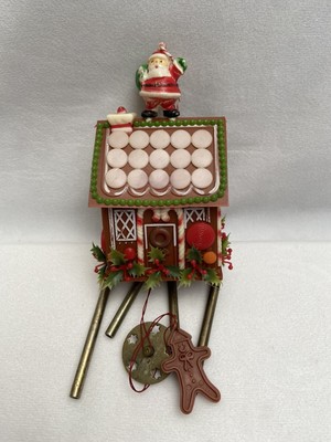 Vintage Christmas Santa Claus Wind Chime MCM Kitsch Gingerbread House Top *read-image