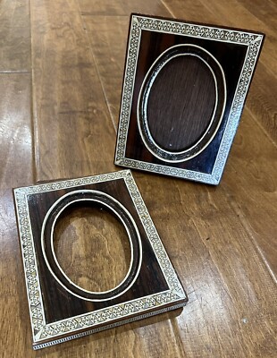 Set Of 2 Handcrafted Photo Wood Frames W/Inlaid Design Fatima Sultan Imports-image