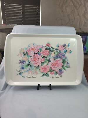 Vintage Design Imports Large Floral Flowers Serving Tray Italy Melamine 14 x 22-image