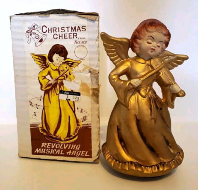 Vintage Nasco Musical Revolving Angel Violin Plays Ave Maria. Orig. Box. Japan -image