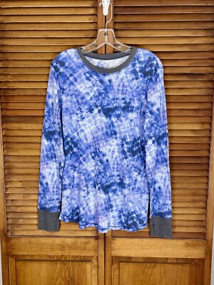 Cudl Duds Purple Tie Dye Stretch Thermal Layering Top Thumb Hole Wrists Sz XL-image