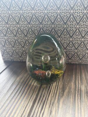 Pier 1 Imports Egg Shape Clear Paperweight With Swirl Design Inside 3