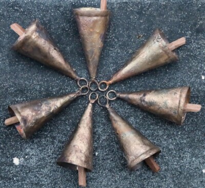 Vintage Indian Tin Bells Rustic Chime Jingle Bell Cone Bells For Decor christmas-image