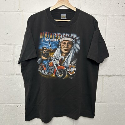 Vintage 3D Emblem Harley Davidson “Brothers in the Wind” Biker T-Shirt Men’s XL-image