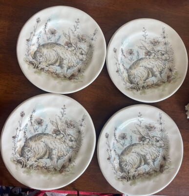 Pier 1 Bunny Rabbit Floral Serving Plate Soft Watercolor Spring Summer 8.75