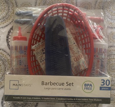 NIP Mainstays 30 Piece Barbeque Set BBQ Party BPA Free Red White Blue A1 Cookout-image