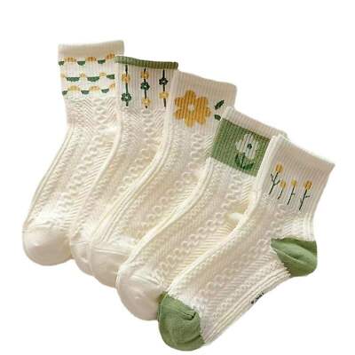 Women’s Flower Print Cotton Socks – Cozy 5-Pack for All Seasons-image