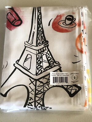 PROVENCE IMPORTS PARIS BISTRO COTTON TEA TOWELS SET OF 4 27”X 19” NEW-image