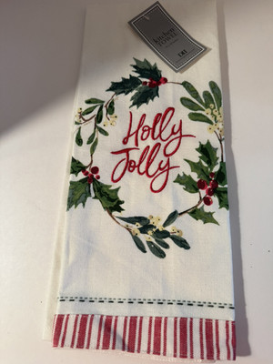 Holly Jolly Wreath Embellished Dish Towel By Design Imports-image