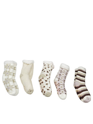 Cuddl Duds Women's Faux Sherpa Cozy Lined Socks Set of 5 Ivory Color-image