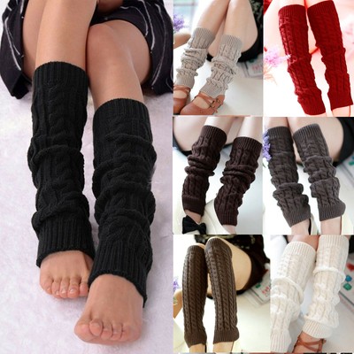 Women Leg Warmers Crochet Knit Ribbed Knee High Winter Solid Boot Wool Long Sock-image