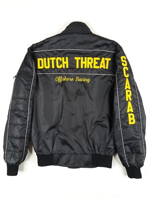 Vintage DUTCH THREAT POWERBOAT Offshore Boat Racing 80s Swingster Moto Jacket S-image