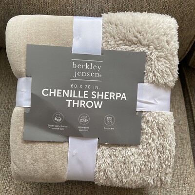 Berkley Jensen Chenille Sherpa Throw 60”x70” Inches Super Cozy Sherpa Beige-image