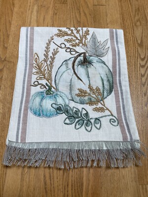 Pier 1 Imports Table Runner Fall Pumpkin Applique Jute Embroidery Fringe 75