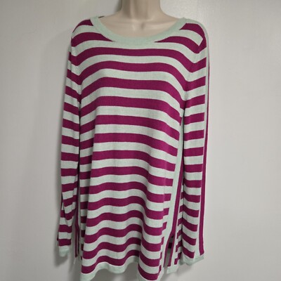Soft Surroundings Sierra Sweater Size M Pink Gray Stripe Wool Cashmere Blend-image