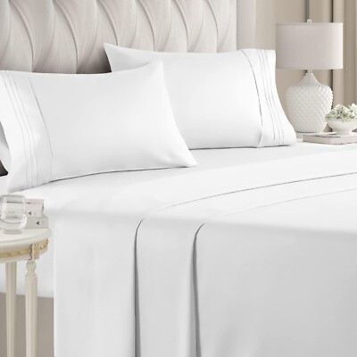 Queen Size 4 Piece Bedding Sheet Set - Breathable & Cooling Bed Sheets - Hotel L-image