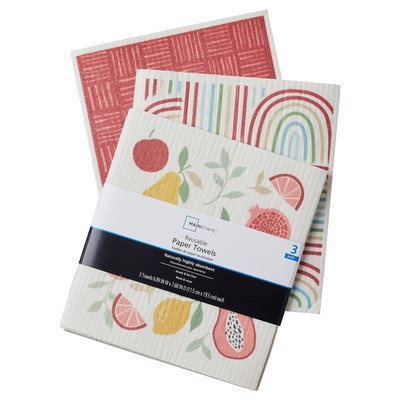 Mainstays Reusable Kitchen Dish Cloth Towels 3 Pack, Red Multi-image