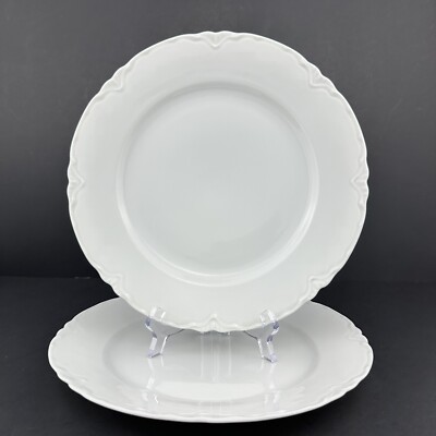 Oscar & Edgar Gutherz ROYAL White Dinner Plates (2) Scalloped Beaded Rim-image
