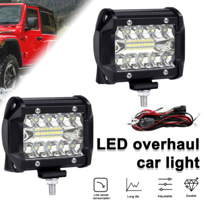 4 Inch LED Work Light Bar Spot Flood Pods Lamp fit for Jeep ATV with Wiring Kit-image
