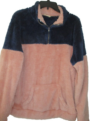 Ninexis Sherpa Fleece Pullover Sweater Sweatshirt Top 1/4 Zip Colorblock Size M-image