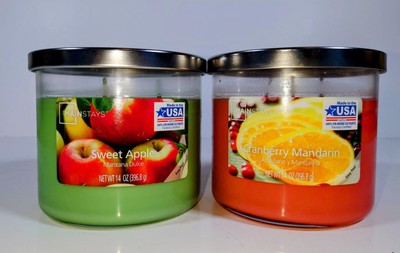 Lot Of 2 Scented Candles Jar, Mainstays Cranberry Mandarin, Sweet Apple. 14ozNew-image
