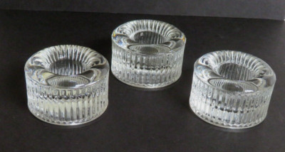 Set of 3 Ribbed Striped Round Clear Glass Taper Candle Holders Henriksen Imports-image