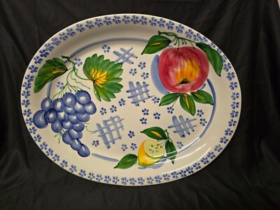 Hand-Painted Oval Serving Platter Wit Fruit Design By Hand Painted Imports 19