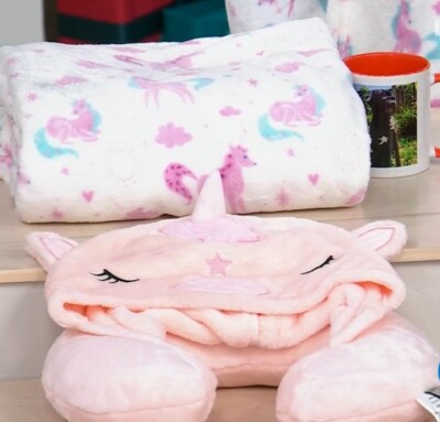 warm and cozy kids hooded animal travel pillow and throw travel-image